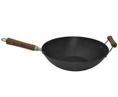 IMUSA USA PAN-10059 Wok aus Gusseisen mit Holzoptik-Griff, 35,6 cm, Schwarz