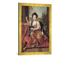 Gerahmtes Bild von Pierre Mignard I Das kleine Mädchen mit den Seifenblasen, Kunstdruck im hochwertigen handgefertigten Bilder-Rahmen, 50x70 cm, Gold Raya