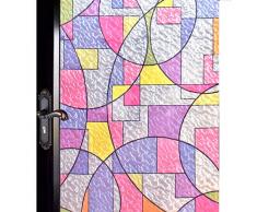 DuoFire Dekorfolie Sichtschutz Fensterfolie Buntglasfolie Geometrisches Kreismuster kein Kleber Anti-UV entfernbar Fensterfolie Fensterfolie Sichtschutzfolie D95-Y08 35.4 x 118 inch D95-y08