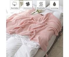 VanRolldex Baumwollzopfstrickdecke mit Quaste – super weich warm gestrickt Häkeldecke für Couch Sofa Strand Stuhl Bett Heimdeko 51 x 71 in Allen Jahreszeiten Rose