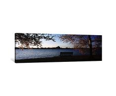 iCanvasART, Park Bench mit EIN Denkmal im Hintergrund, Jefferson Memorial, Gezeiten, Waschbecken, Potomac River, Washington DC, USA Leinwand Kunstdruck Panorama Bilder, 1,5 von 48 von 40,6 cm