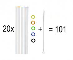 KOCH Glas Trinkhalm, gerade, farbig sortiert, mit Bürste, VORTEILSPACK (100)