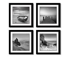 Leinwandbild, 4-teilig, romantisches Strand-Motiv, Landschaftsbild, Meer, Strand, Ozean, moderne abstrakte Meereslandschaft, Gemälde auf Leinwand, Wandkunst für Heimdekorationen 16x16inchx4pcs Schwarz 02