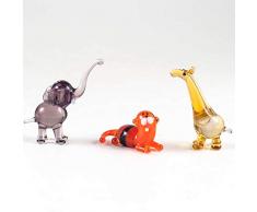 Tiny Glass Animal Figuren aus Glas, Tiger, Giraffe, Elefant, mundgeblasen, 3 Stück