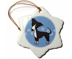 3dRose ORN 25364 _ 1 niedliche grau blau Italienisches Windspiel mit Pfotenabdrücken Schneeflocke Ornament, Porzellan, 3 Zoll