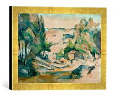 Gerahmtes Bild von Paul Cézanne Paysage en Provence, Kunstdruck im hochwertigen handgefertigten Bilder-Rahmen, 40x30 cm, Gold Raya
