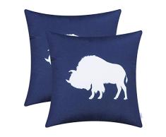 CaliTime Kissenbezüge Kissenhülle Packung mit 2 Dekokissenbezügen aus Poly Canvas für das Sofa auf der Couch Hauptdekoration Vintage Buffalo Shadow Silhouette Drucken 45cm x 45cm Marineblau