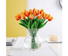 shine-co 1 Stiel Echte PU Touched Künstliche Tulpen 10 PCS Arrangement Blumenstrauß mit Glorious Moralische für Home Office Hochzeit Parteien Orange