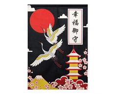 BAIHT HOME Türvorhang Japanische Noren Vorhang Baumwolle Leinen Handarbeit Verdunkelung Türvorhang Paneel Chinesische Zeichen Glücksbringer Katzen, Textil, Kran 2 (ohne Stange), 29.5 Wx47.2 L