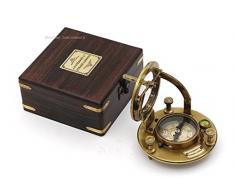 Roorkee Instruments India Presents for Sailors/Vintage Brass Compass with Wooden Box/J.H. Steward Directional Magnet-Kompass für Navigation, Sonnenuhr, Taschen-Kompass für Camping, Wandern, Touren