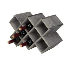MyGift Rustikales Weinregal aus Holz, geometrisches Design, Aufbewahrung für 8 Flaschen Country Rustic Vintage Gray