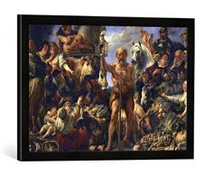 Gerahmtes Bild von Jacob Jordaens Diogenes mit der Laterne, auf dem Markte Menschen suchend, Kunstdruck im hochwertigen handgefertigten Bilder-Rahmen, 60x40 cm, Schwarz matt