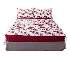Tache Home Fashion Bettlaken-Set aus Mikrofaser, mit roten Rosen und Vögeln, elfenbeinfarben Landhausstil Twin rot