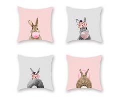 Fukeen Kissenbezüge, niedliches Kaninchen mit Blütenblumen dekorativ, Standard-Kissenbezüge, Osterhase, Frühling, Zuhause, Büro, Dekoration, super weich, 45,7 x 45,7 cm, 4 Stück 18x18 Rabbit With Bloon