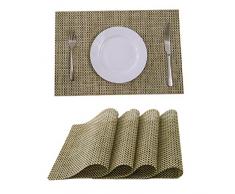 BeautiLife PVC Platzdeckchen gewebte Vinyl Platzmatten für Esstisch hitzebeständig Tischmatten 4er Set Coffee+Woven