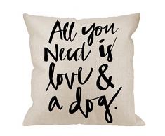 hgod Designs Überwurf Kissen Fall All You Need Is Love and a Dog Lover Baumwolle Leinen Quadratisch Kissenbezug Standard Kissenbezug für Männer Frauen Kinder Home Dekorative Sofa Schlafzimmer Wohnzimmer 45,7 x 45,7 cm