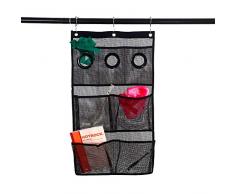 NANAN Hänge-Organizer mit 6 Taschen, schnell trocknend, zum Aufhängen an Duschvorhangstange/Liner Haken, Dusch-Organizer, Netz-Dusch-Caddy, Badezimmer-Zubehör schwarz 1