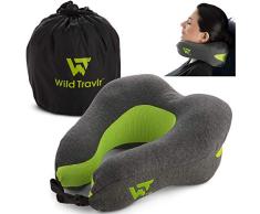 Wild Travlr Neck Pillow for Airplane Travel - Ultra Soft Memory Foam Support Neck Pillows with Carrying Case and Removable Neck Pillow Cover | Neck Pillow for Sleeping Traveling Camping Airplanes Cars