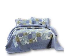 Dada Betten Blueberry Patch Wende Patchwork Plaid Tagesdecke, Quilt Set – Floral Blue Print, Polyester-Mischgewebe, Purple, Dark Purple, Light Purple, Multi, King Size