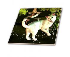 3dRose Deko-Fliesen, Motiv Weiße Katze und Fee im Wald, 15,2 cm, Glas, transparent
