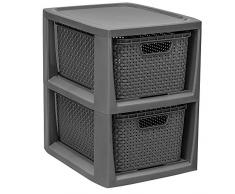 BranQ - Home essential Regal in Rattan Design, Kunststoff PP, Anthrazit, 29,5 x 24 x 32,8 cm