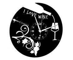 Instant Karma Clocks Wanduhr aus Vinyl LP 33 Instant Karma-ENOTECA BIRERIA Ristorante Pizzeria I Love Wine Vino UVA, Vintage, Leise