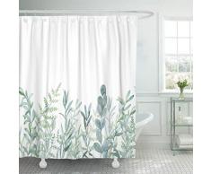 emvency Stoff Vorhang für die Dusche Vorhang mit Haken Grün Eukalyptus Watercolor Blumen Botanischen Artistic Bordüre Botany Ast Blumenstrauß Clip Weihnachten 182,9 x 182,9 cm Wasserdicht Deko Badezimmer 66X72 blau