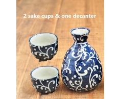 Minorutouki Mino-Yaki Japanisches Sake, 2 Tassen und 1 Dekanter, Wellenspritzer 747277 & 747253