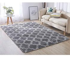ACTCUT Super weicher Teppich für den Innenbereich, modern, seidig glatt, flauschig, rutschfest, zottelig, für Esszimmer, Wohnzimmer, Schlafzimmer, Boden 5.3 x 7.3 Spalier Grau