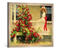 Gerahmtes Bild von Philip Leslie Hale Die blutrote Kletterrose, Kunstdruck im hochwertigen handgefertigten Bilder-Rahmen, 70x50 cm, Silber Raya