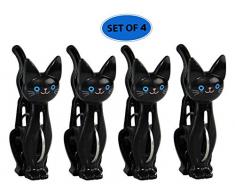 Home-X Schwarze Wäscheklammern mit Katzen-Motiv, strapazierfähig, 4 Stück Kunststoff-Tütenklammern, Kleiderbügel, Lebensmittel-Clips, Basteln, Fotoausstellung, Katzenfrau, Katzenliebhaber, 4 Stück