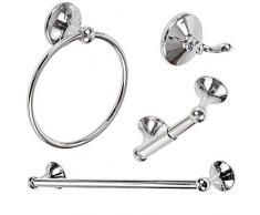 WholesalePlumbing Badezimmerzubehör-Set mit Holzgriff, mit 61 cm Handtuchstange, 4-teilig Accessory Set with 24 Towel Bar Chrome