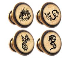 Knuttys Knobs Dragons Möbelknauf, Antik-Messing-Finish, 30 mm, 4 Stück