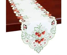 Simhomsen Elegante Erdbeere Tischläufer für Frühling und Sommer Bestickt Erdbeeren Dekorationen Kommode Schal 14 × 108 Inch weiß