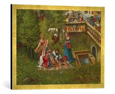 Gerahmtes Bild von Albrecht Altdorfer Susanna im Bade und die Steinigung der Alten. Detail: Badeszene am Brunnen, Kunstdruck im hochwertigen handgefertigten Bilder-Rahmen, 70x50 cm, Gold Raya