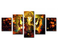djsylife-premium Qualität Bedruckte Leinwand Art Wand 5 Stück Hindu Gott Ganesha Home Decor Poster Modern Modular Art Wandbild Rahmen für Wohnzimmer, fertig zum Aufhängen 12x16inchx2,12x24inchx2,12x32inchx1 medium