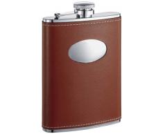 VisolVincent Leder Edelstahl Flachmann, 230 ml, Braun
