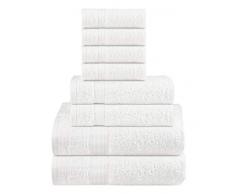 GLAMBURG Ultraweiches 8-teiliges Handtuchset - 100% reine, ringgesponnene Baumwolle, enthält 2 übergroße Badetücher 30x54, 2 Handtücher 16x28, 4 Waschlappen 13x13 - Ideal für den täglichen Gebrauch, Hotel & Spa - Weiß