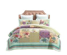 Encoft Bettwäscheset für Doppelbett / King-Size, 3 Stück, 1 Steppdecke, 2 Kissenbezüge, Baumwolle, gesteppt, Tagesdecke für Queen/King-Size-Bett, leichte Bettdecken-Sets King Flower Patchwork Quilt