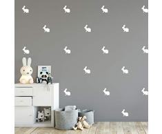 Set mit 12 Vinyl-Wandaufklebern - Hasen - 10,2 x 10,2 cm - lustige Kaninchen für Schlafzimmer, Wohnzimmer, Wohnzimmer, Kinderzimmer, Spielzimmer - niedliche kleine Kinder, Kleinkinder, Teenager drinnen und draußen Modern 4 x 4 weiß