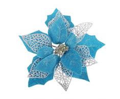 Blühendes Paradies (12 Stück) glitzernde Weihnachtsstern Christbaumschmuck Weihnachtsdekoration Blumen Acid Blue