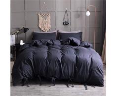 VERO VIVA Bettwäsche Set mit Schleifenverschluss aus gewaschener Baumwolle Wendebettwäsche Twin Navy