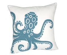 bestickt niedliches Nautisches Design Kopfkissen Bezüge, quadratisch 45,7 cm dekorativ Leinwand Kissen Bezug für nautischen Stil deco durch decopow Seagreen-octopus