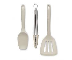 Zeal JSET27C Kochlöffel, Kochzange und Pfannenwender, antihaftbeschichtet, Silikon, cremefarben