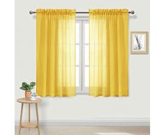 DWCN Sheer Gardinen Leinenoptik Stange Pocket Wohnzimmer Vorhänge Set 2 Stück Fenstervorhänge 52 x 54 inch gelb
