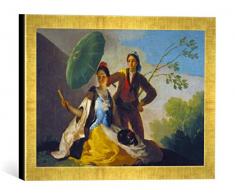Gerahmtes Bild von Francisco José de Goya Der Sonnenschirm, Kunstdruck im hochwertigen handgefertigten Bilder-Rahmen, 40x30 cm, Gold Raya