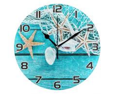 Mr.XZY 2010802 Wanduhr mit Seestern für Badezimmer, Sommer, 22,9 cm, runde Wanduhr, Acryl, geräuschlos, kein Ticken, für Wohnzimmer, Küche, Schlafzimmer One Size 2010802