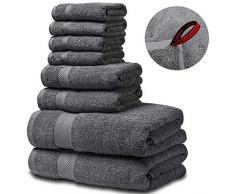 Semaxe Luxus-Badetuch-Set, Hotel- und Wellness-Qualität, 2 große Badetücher, 2 Handtücher, 4 Waschlappen, Premium-Kollektion 8 Towel Set grau