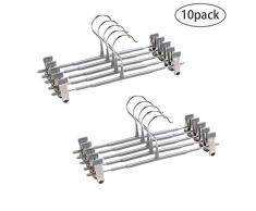 LISSO 10 Stück multifunktionale Haushalts-Aufbewahrung, Anti-Rutsch-Hosen Clip Rock Kleiderbügel Hosen Bügel Rack Edelstahl grau