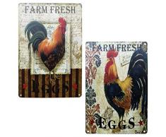 TISOSO Farm Fresh Eggs Retro Vintage Metall Blechschilder Bar Restaurant Küche Landhaus Dekoration Bauernhof Dekorative Schilder 2 Stück 20,3 x 30,5 cm